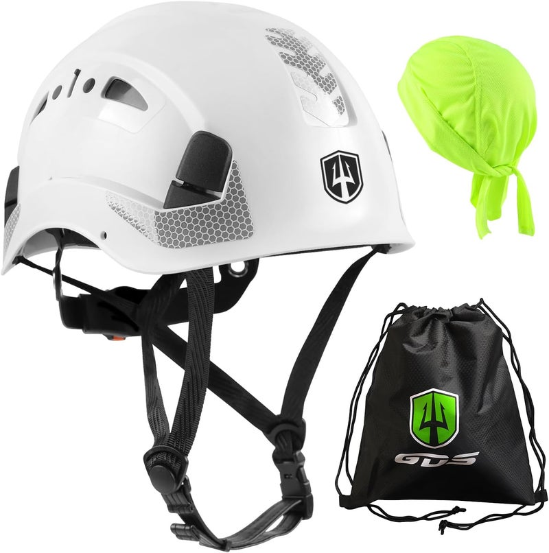 GREEN DEVIL Safety Helmet Hard Hat with Chin Strap Vented Lightweight Adjustable Hardhat for Men Women with Hi-Viz Design Ideal for Tree Climbing Work at Height - Image 1